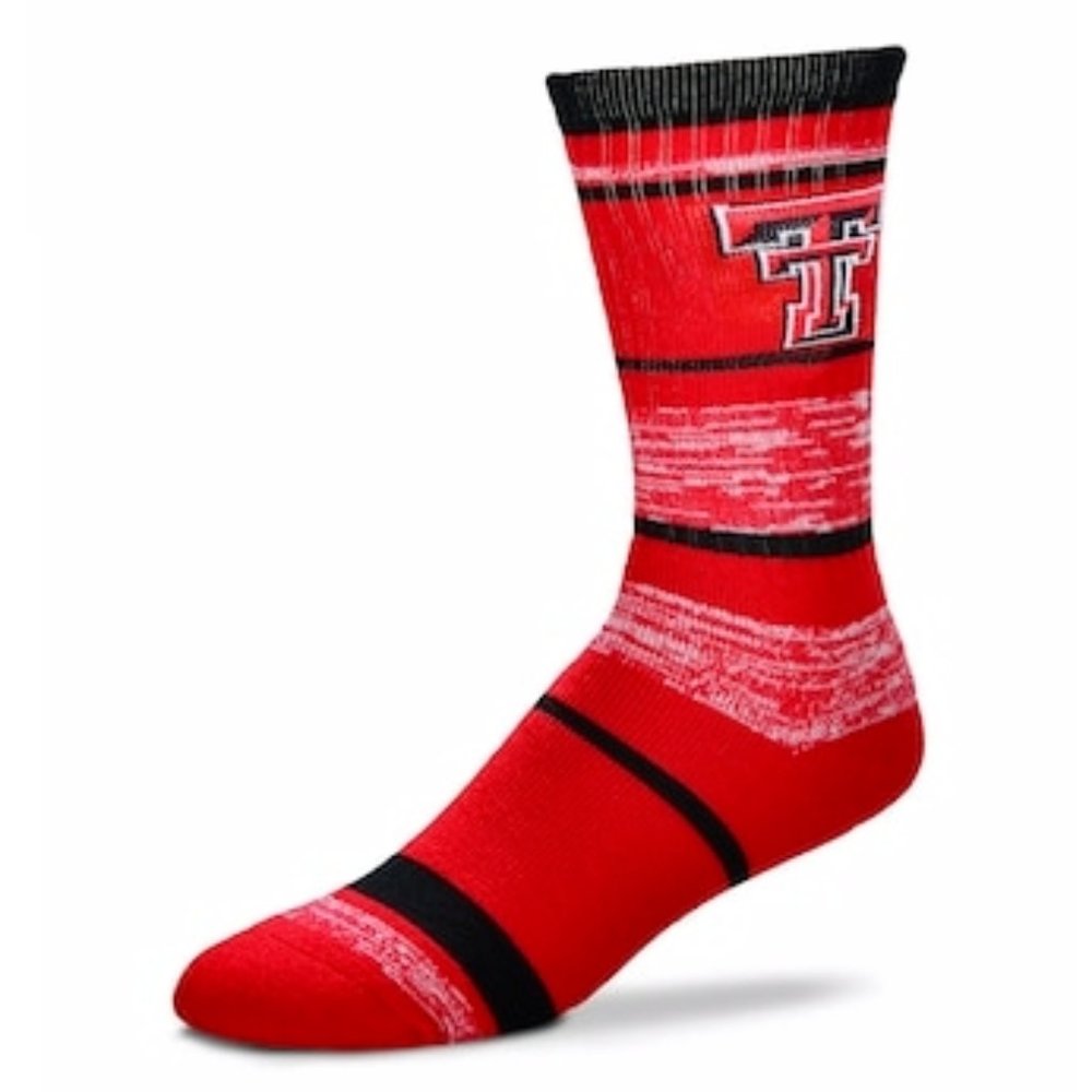 Adult For Bare Feet Texas Tech Red Raiders RMC Stripe Crew Socks Size:LG (10-13)